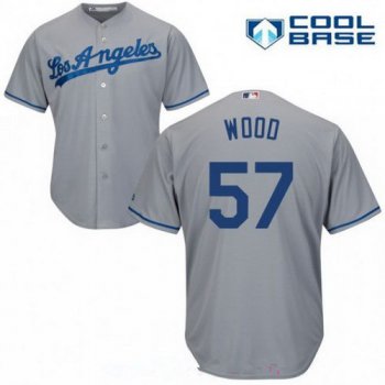 Men's Los Angeles Dodgers #57 Alex Wood Gray Road Stitched MLB Majestic Cool Base Jersey