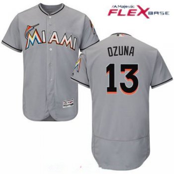 Men's Miami Marlins #13 Marcell Ozuna Gray Road Stitched MLB Majestic Flex Base Jersey