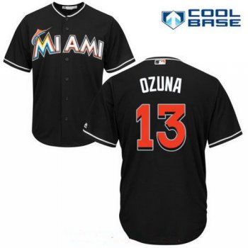 Miami Marlins #13 Marcell Ozuna Black Alternate Stitched MLB Majestic Cool Base Jersey