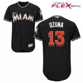 Miami Marlins #13 Marcell Ozuna Black Alternate Stitched MLB Majestic Flex Base Jersey