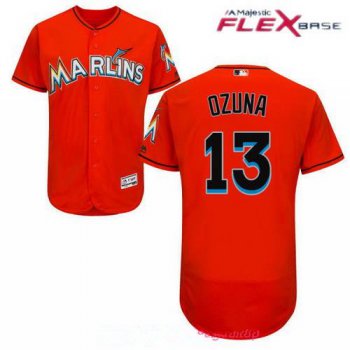 Miami Marlins #13 Marcell Ozuna Orange Alternate Stitched MLB Majestic Flex Base Jersey