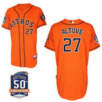 Men's Houston Astros #27 Jose Altuve Orange Jersey With 50th Anniversary Patch