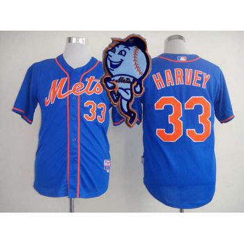 Men's New York Mets #33 Matt Harvey Blue Jersey W/2015 Mr. Met Patch