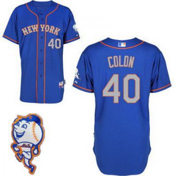 Men's New York Mets #40 Bartolo Colon Blue With Gray Jersey W/2015 Mr. Met Patch
