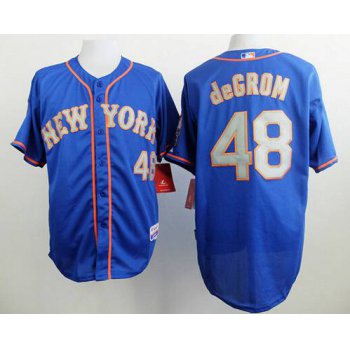 Men's New York Mets #48 Jacob DeGrom Blue With Gray Jersey