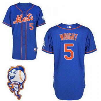 Men's New York Mets #5 David Wright Blue Jersey W/2015 Mr. Met Patch