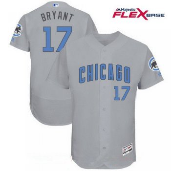 Men's Chicago Cubs #17 Kris Bryant Gray with Baby Blue Father's Day Stitched MLB Majestic Flex Base Jersey