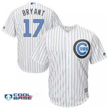 Men's Chicago Cubs #17 Kris Bryant White with Baby Blue Father's Day Stitched MLB Majestic Cool Base Jersey