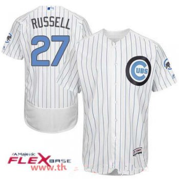 Men's Chicago Cubs #27 Addison Russell White with Baby Blue Father's Day Stitched MLB Majestic Flex Base Jersey