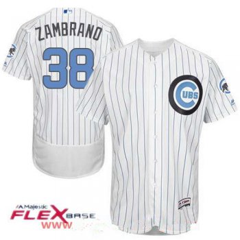 Men's Chicago Cubs #38 Carlos Zambrano White with Baby Blue Father's Day Stitched MLB Majestic Flex Base Jersey