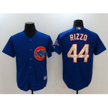 Men's Chicago Cubs #44 Anthony Rizzo Royal Blue World Series Champions Gold Stitched MLB Majestic 2017 Cool Base Jersey