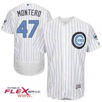 Men's Chicago Cubs #47 Miguel Montero White with Baby Blue Father's Day Stitched MLB Majestic Flex Base Jersey