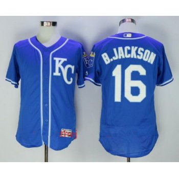 Men's Kansas City Royals #16 Bo Jackson Retired Royal Blue KC Stitched MLB Majestic Flex Base Jersey