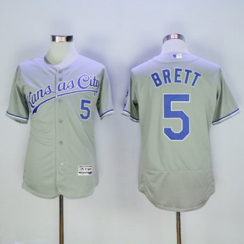 Men's Kansas City Royals #5 George Brett Retired Gray Road Stitched MLB Majestic Flex Base Jersey Program Flex Base Jersey