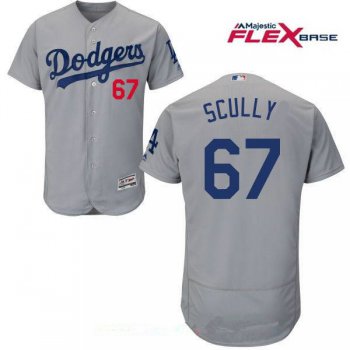 Men's Los Angeles Dodgers Sportscaster #67 Vin Scully Retired Gray Alternate Stitched MLB Majestic Flex Base Jersey