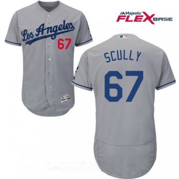 Men's Los Angeles Dodgers Sportscaster #67 Vin Scully Retired Gray Road Stitched MLB Majestic Flex Base Jersey