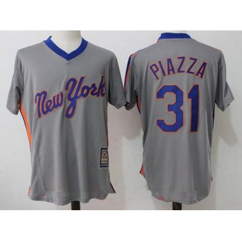 Men's New York Mets #31 Mike Piazza Retired Gray Pullover Stitched MLB Majestic Cooperstown Collection Jersey