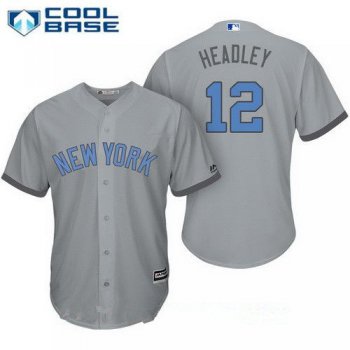 Men's New York Yankees #12 Chase Headley Gray With Baby Blue Father's Day Stitched MLB Majestic Cool Base Jersey