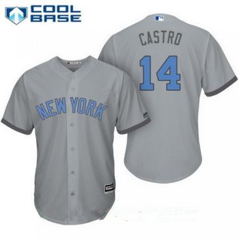 Men's New York Yankees #14 Starlin Castro Gray With Baby Blue Father's Day Stitched MLB Majestic Cool Base Jersey