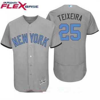 Men's New York Yankees #25 Mark Teixeira Name Gray With Baby Blue Father's Day Stitched MLB Majestic Flex Base Jersey