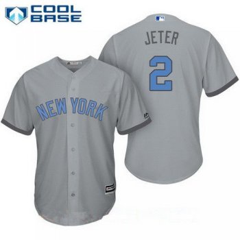 Men's New York Yankees #2 Derek Jeter Gray With Baby Blue Father's Day Stitched MLB Majestic Cool Base Jersey