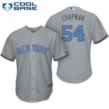Men's New York Yankees #54 Aroldis Chapman Gray With Baby Blue Father's Day Stitched MLB Majestic Cool Base Jersey