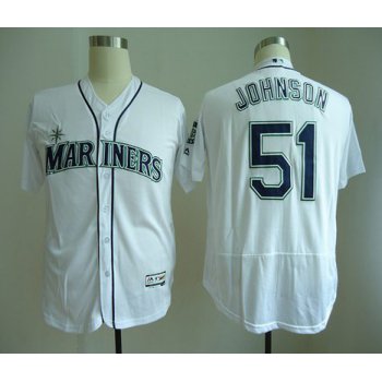 Men's Seattle Mariners #51 Randy Johnson Retired White Home Stitched MLB Majestic Flex Base Jersey
