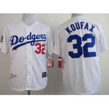 Los Angeles Dodgers #32 Sandy Koufax 1955 Hall of Fame White Throwback Jersey