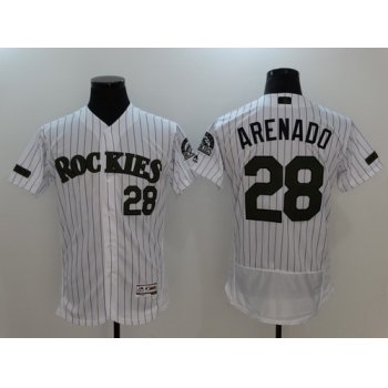 Men's Colorado Rockies #28 Nolan Arenado White With Green Memorial Day Stitched MLB Majestic Flex Base Jersey