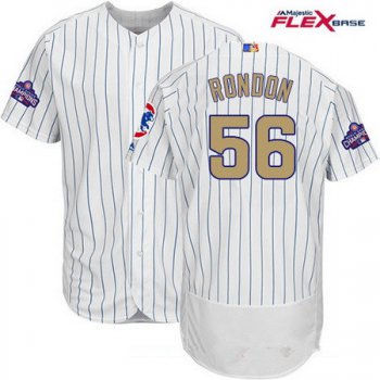 Men's Majestic Chicago Cubs #56 Hector Rondon White World Series Champions Gold Stitched MLB Majestic 2017 Flex Base Jersey
