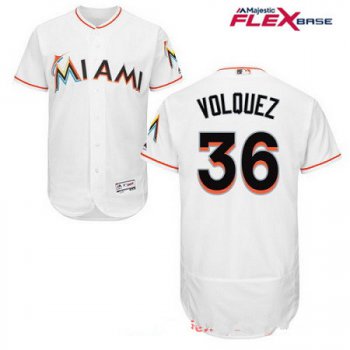 Men's Miami Marlins #36 Edinson Volquez White Home Stitched MLB Majestic Flex Base Jersey
