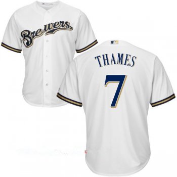 Men's Milwaukee Brewers #7 Eric Thames All White Stitched MLB Majestic Cool Base Jersey