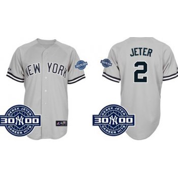 New York Yankees #2 Derek Jeter Gray 3000 Hits Patch Jersey