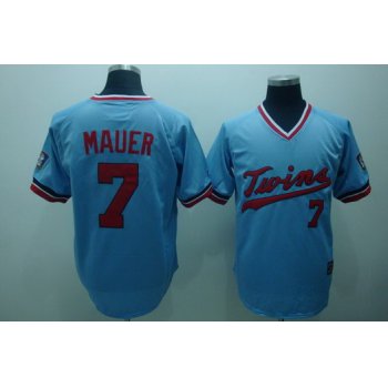Minnesota Twins #7 Joe Mauer Light Blue Throwback Jersey