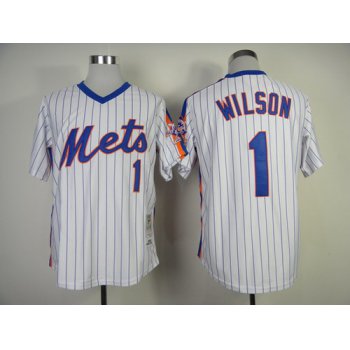 New York Mets #1 Mookie Wilson 1986 White Throwback Jersey
