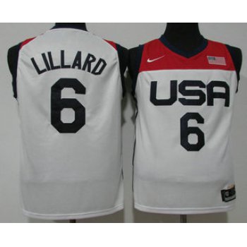 Men's USA Basketball #6 Damian Lillard 2021 White Tokyo Olympics Stitched Home Jersey