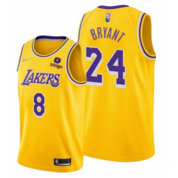 Men's Yellow Los Angeles Lakers Front #8 Back #24 Kobe Bryant bibigo Stitched Basketball Jersey