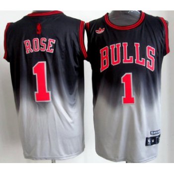 Chicago Bulls #1 Derrick Rose Black/Gray Fadeaway Fashion Jersey