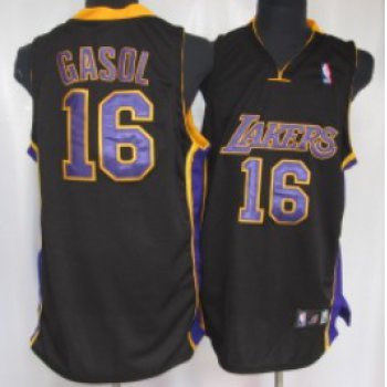 Los Angeles Lakers #16 Paul Gaslo Black With Purple Swingman Jersey