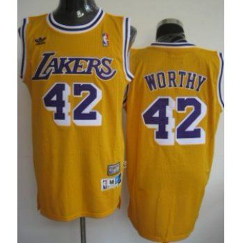 Los Angeles Lakers #42 James Worthy Yellow Swingman Throwback Jersey