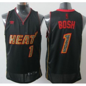 Miami Heats #1 Chris Bosh All Black With Orange Fashion Jersey