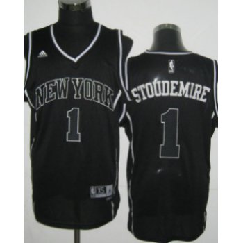 New York Knicks #1 Amare Stoudemire All Black With White Swingman Jersey