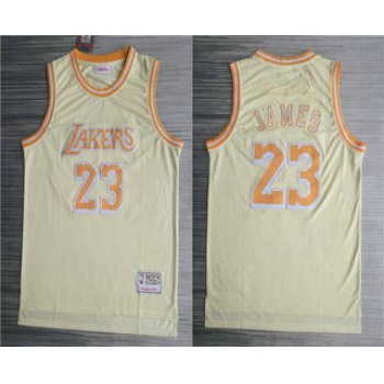 Men's Los Angeles Lakers #23 LeBron James Gold Hardwood Classics Soul Throwback Limited Jersey