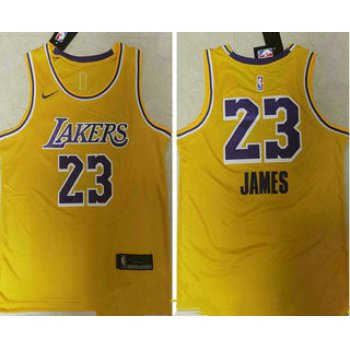 Men's Los Angeles Lakers #23 LeBron James Yellow NEW 2021 Nike Swingman Stitched NBA Jersey_
