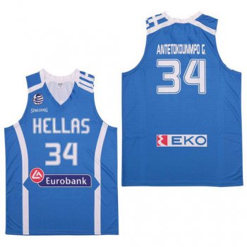 Men's Hellas Eurobank #34 Antetokounmpo G. Blue Basketball Stitched Jersey