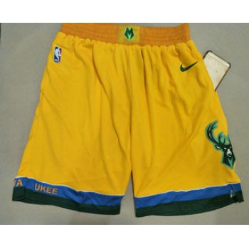 Men's Milwaukee Bucks Yellow City Edition With Pocket Nike Swingman Shorts