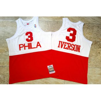 Men's Philadelphia 76ers #3 Allen Iverson 2003-04 White Red Hardwood Classics Soul AU Jersey