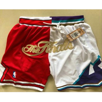 Men's Chicago Bulls and Utah Jazz Red With White 1997 The Finals Patch Split Just Don Shorts