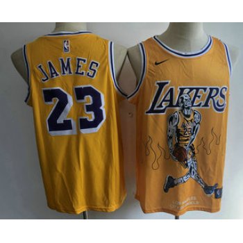 Men's Los Angeles Lakers #23 LeBron James Yellow Nike Swingman Stitched Fashion NBA Jersey