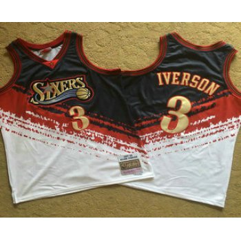 Men's Philadelphia 76ers #3 Allen Iverson White With Black Independence Day 1997-98 Hardwood Classics Soul AU Throwback Jersey